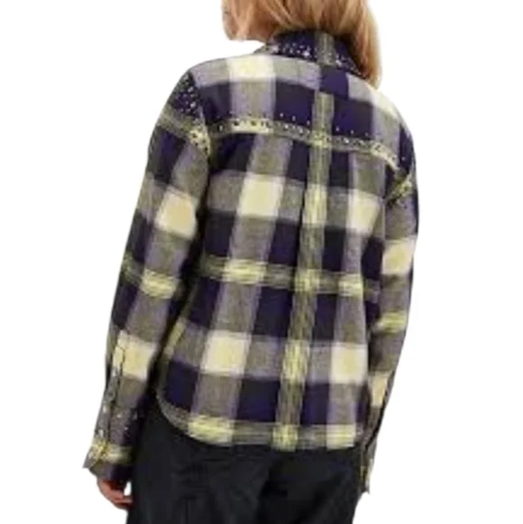 Free People Marfa Plaid Studded Button-Up Flannel Shirt - Picture 3 of 12